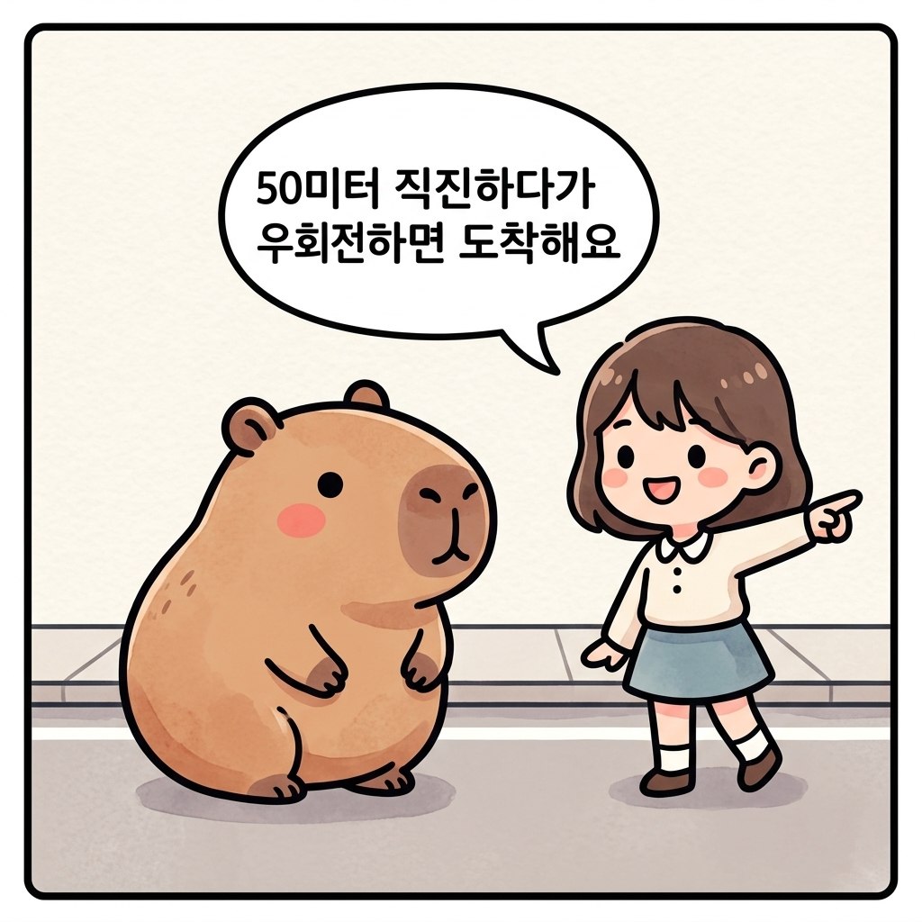 水豚漫畫：右轉（우회전）