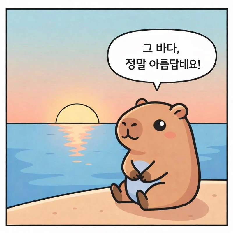 水豚漫畫：海（바다）