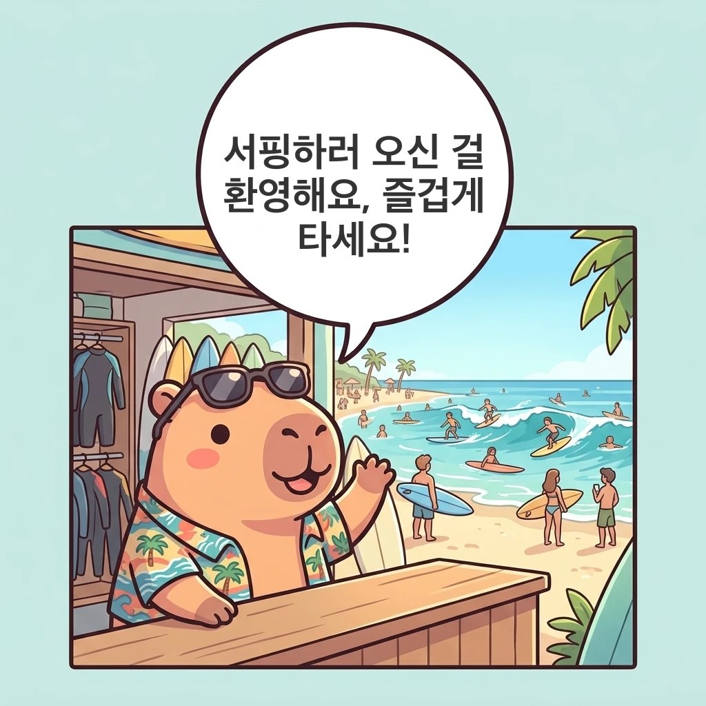 水豚漫畫：衝浪（서핑）