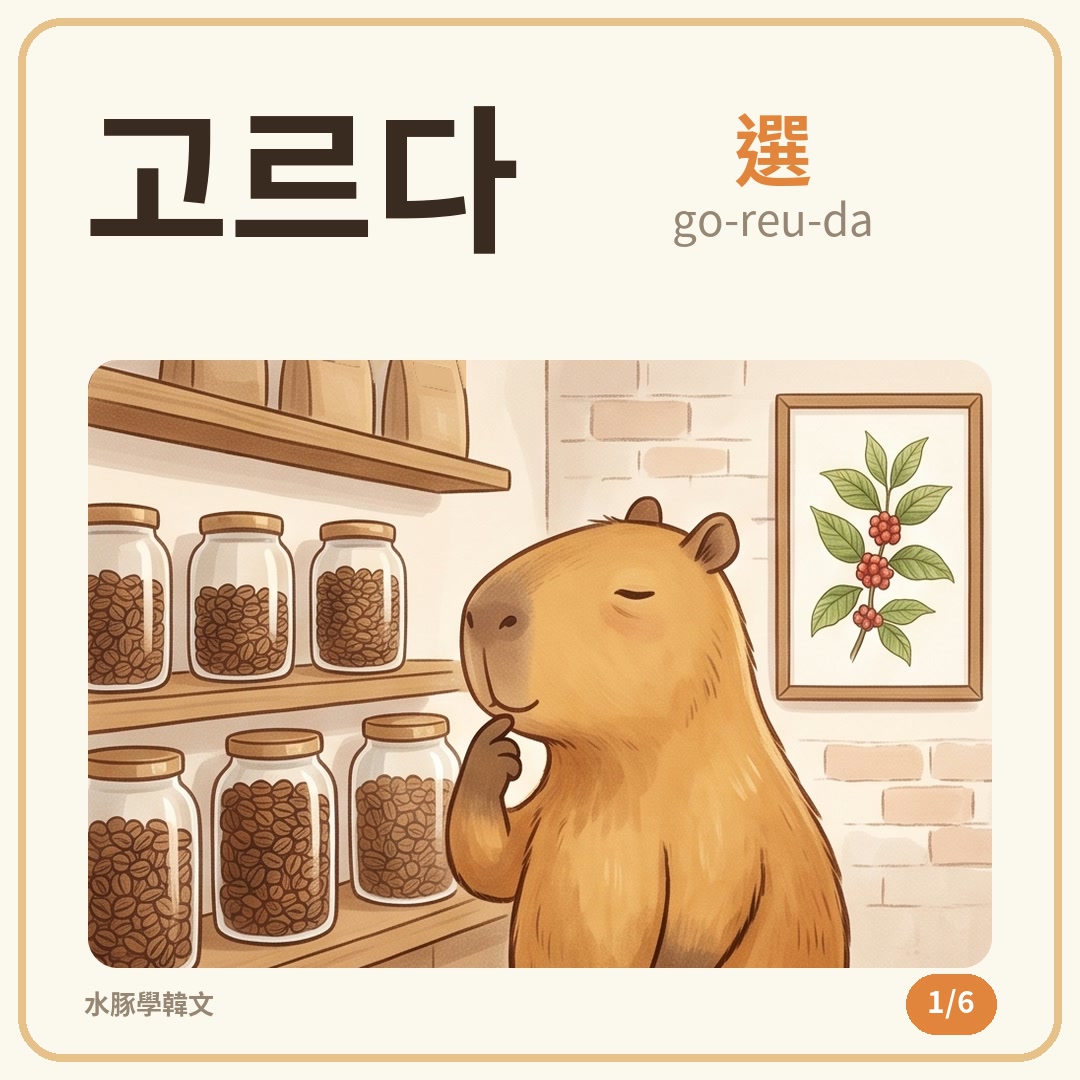 單字卡 1／6：고르다（go-reu-da）選